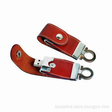 Real Leather USB Flash Drive with Full/Real Capacity, LED Indicator, Customized Logo/Color/Package